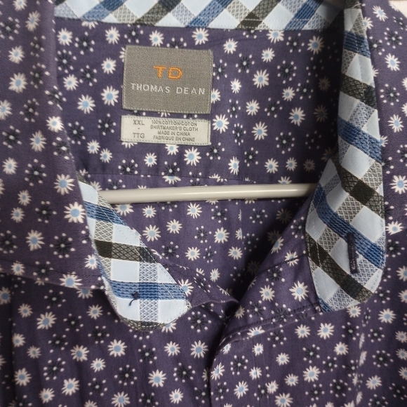 Thomas Dean Mens Size 2XL Button Front Shirt Contrasting Flip Cuff Purple Floral - Picture 4 of 11